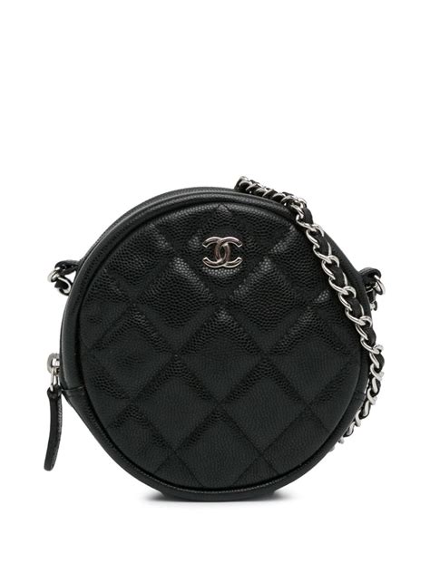 2019 CC Quilted Caviar Round Clutch With Chain 